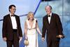 Daniel Louis, Denise Ryan and Denys Arcand accepting the Academy Award for Best Foreign Film for 'The Barbarian Invasions'